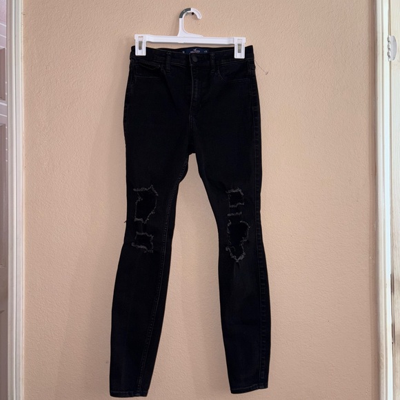 High rise super skinny Hollister Soft stretch jeans denim ripped black pants - Picture 2 of 16